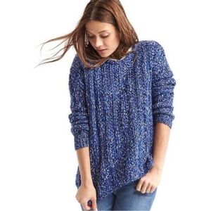 GAP Chunky Knit Marled Sweater Medium Wool Alpaca Blue Crew Neck